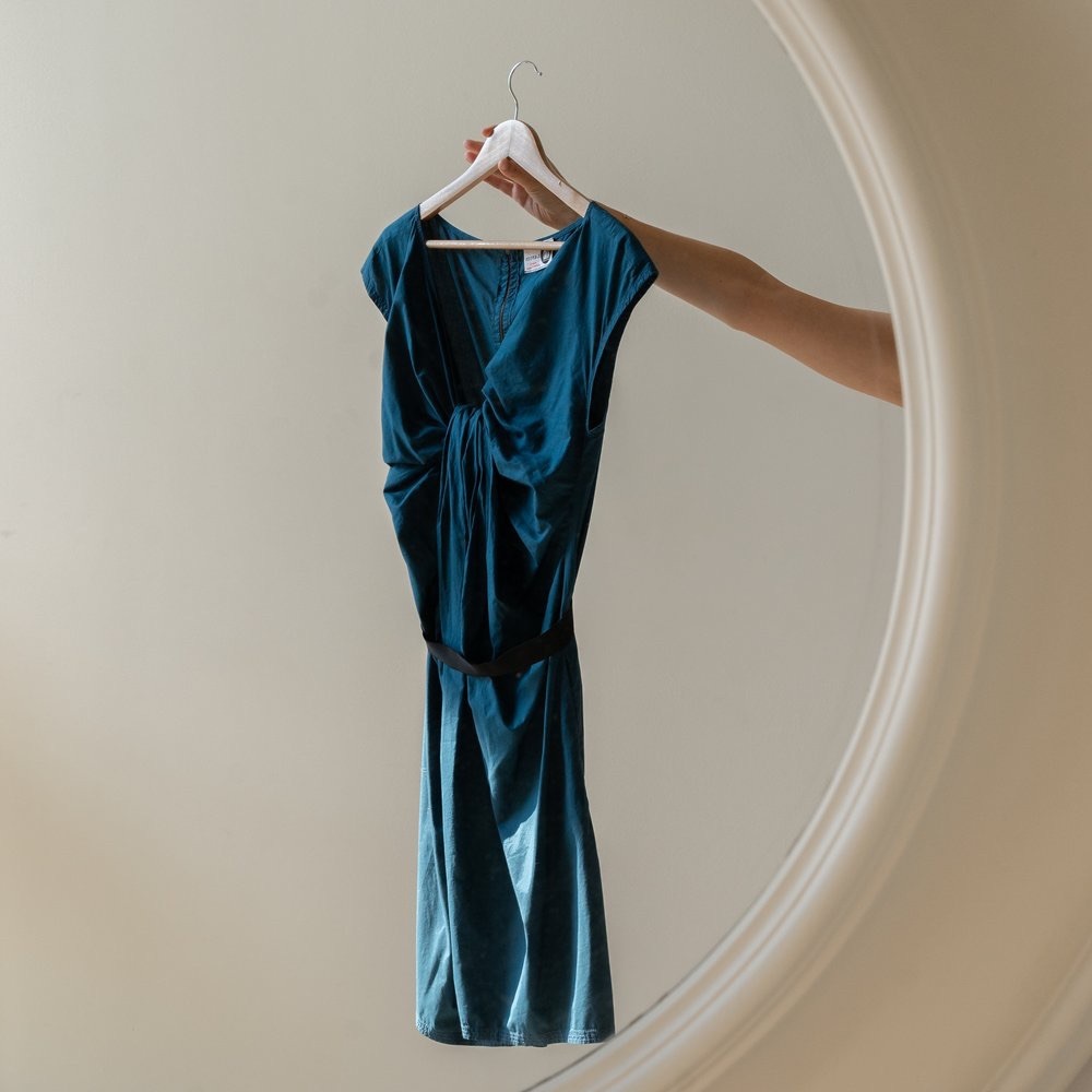 Lanvin Teal Knot-Front Cap-Sleeve Midi Dress